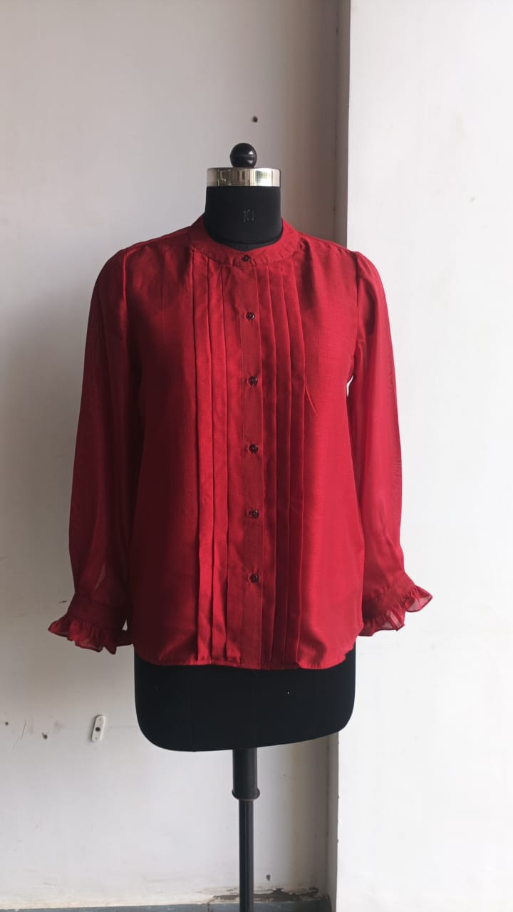 Women Relaxed Fit Fit Solid Mandarin Collar Formal Shirt