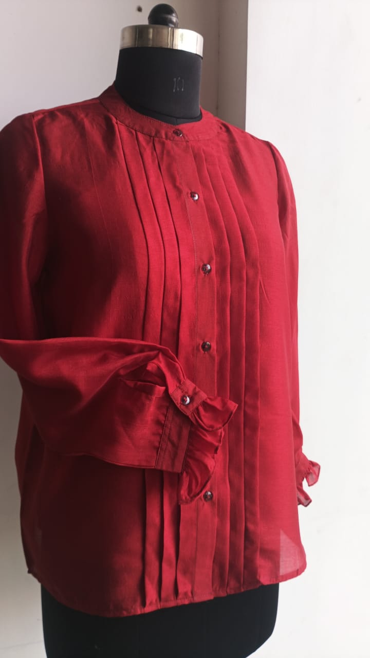 Women Relaxed Fit Fit Solid Mandarin Collar Formal Shirt