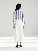 Formal Regular Sleeves Striped Women White, Blue Top