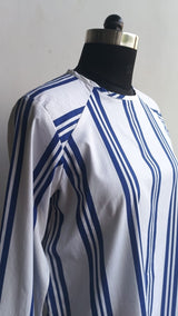 Formal Regular Sleeves Striped Women White, Blue Top