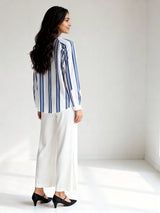 Formal Regular Sleeves Striped Women White, Blue Top