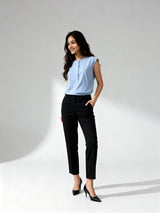 Formal Cap Sleeves Solid Women Blue Top