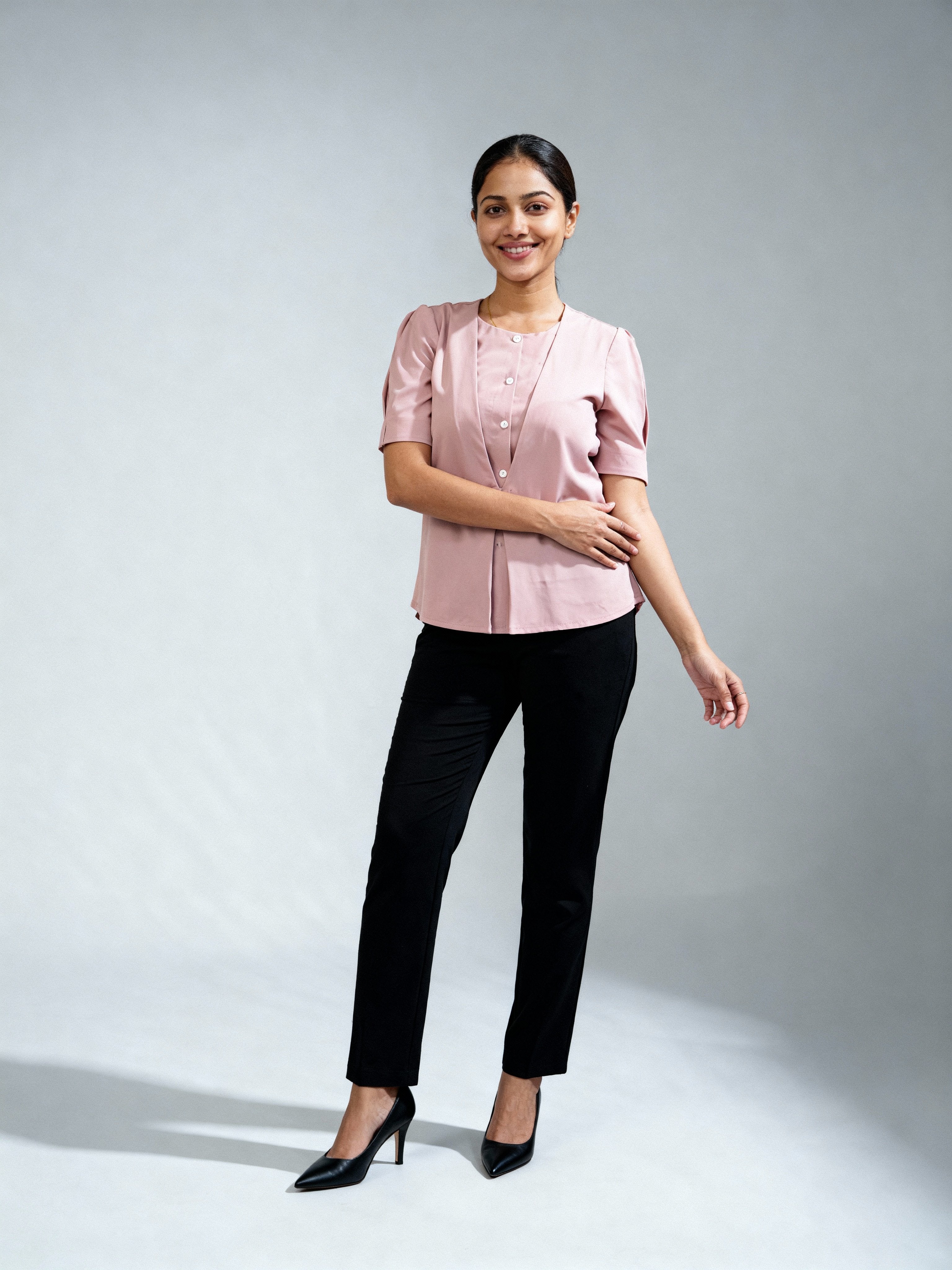 Women Relaxed Fit Fit Solid Collarless Collar Formal Shirt