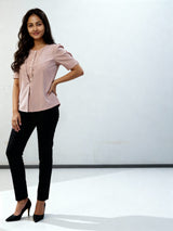 Women Relaxed Fit Fit Solid Collarless Collar Formal Shirt