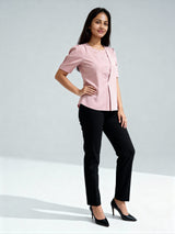 Women Relaxed Fit Fit Solid Collarless Collar Formal Shirt