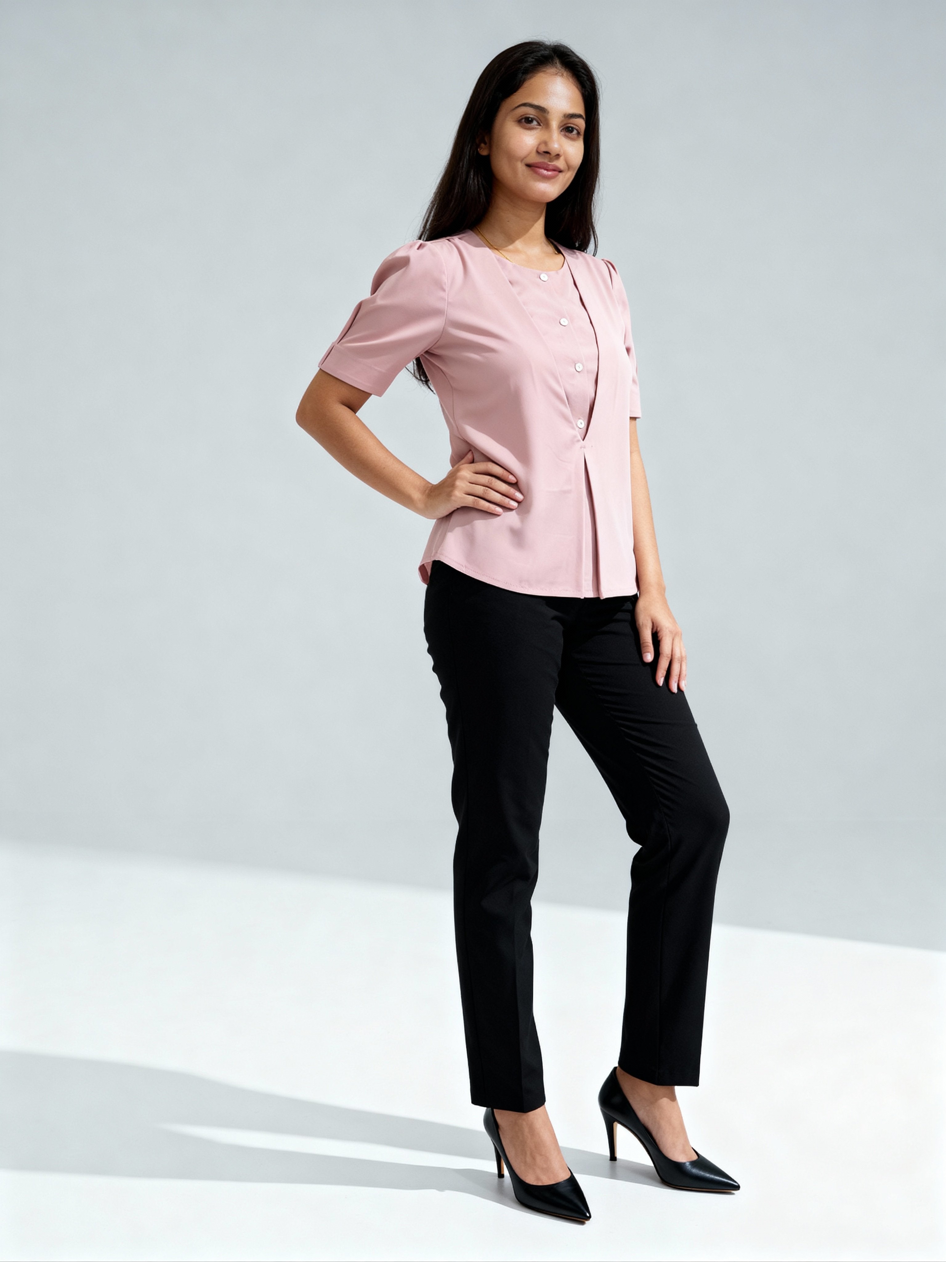 Women Relaxed Fit Fit Solid Collarless Collar Formal Shirt