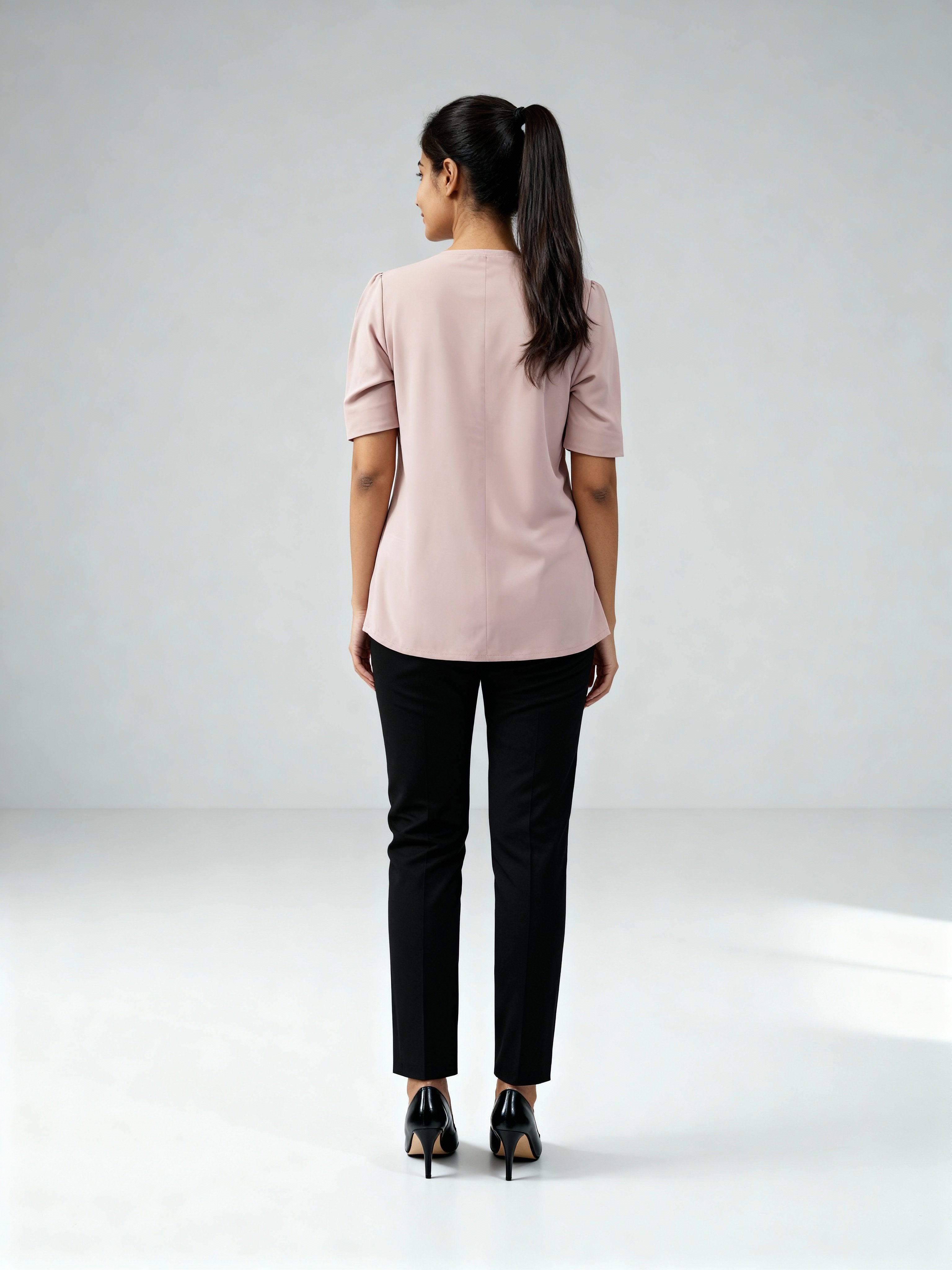 Women Relaxed Fit Fit Solid Collarless Collar Formal Shirt