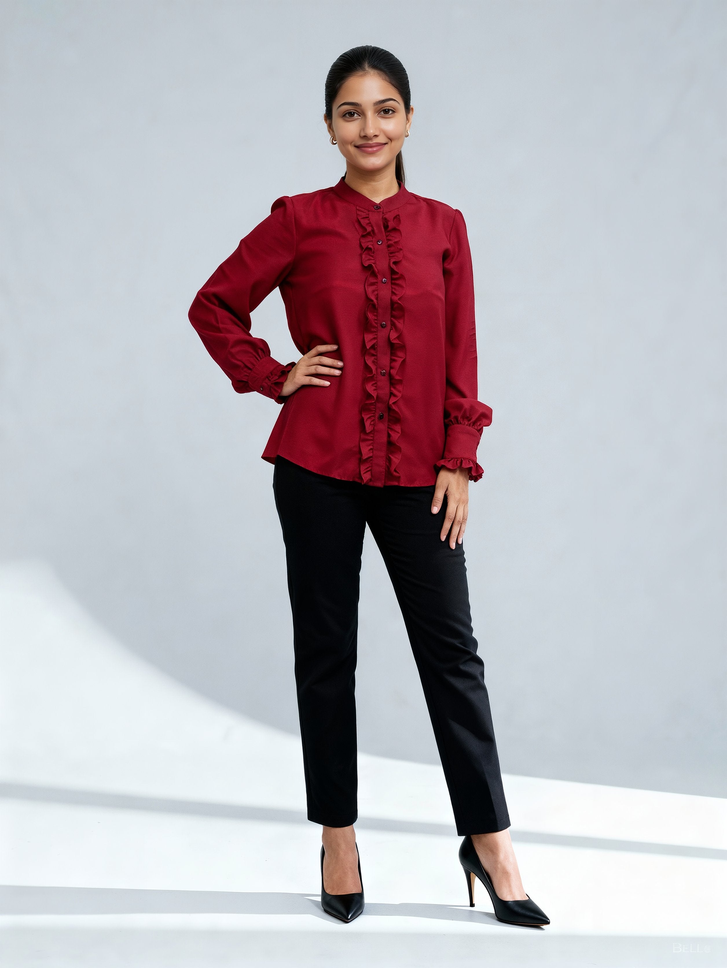 Women Relaxed Fit Fit Solid Mandarin Collar Formal Shirt