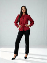 Women Relaxed Fit Fit Solid Mandarin Collar Formal Shirt