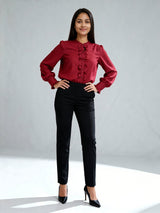 Women Relaxed Fit Fit Solid Mandarin Collar Formal Shirt