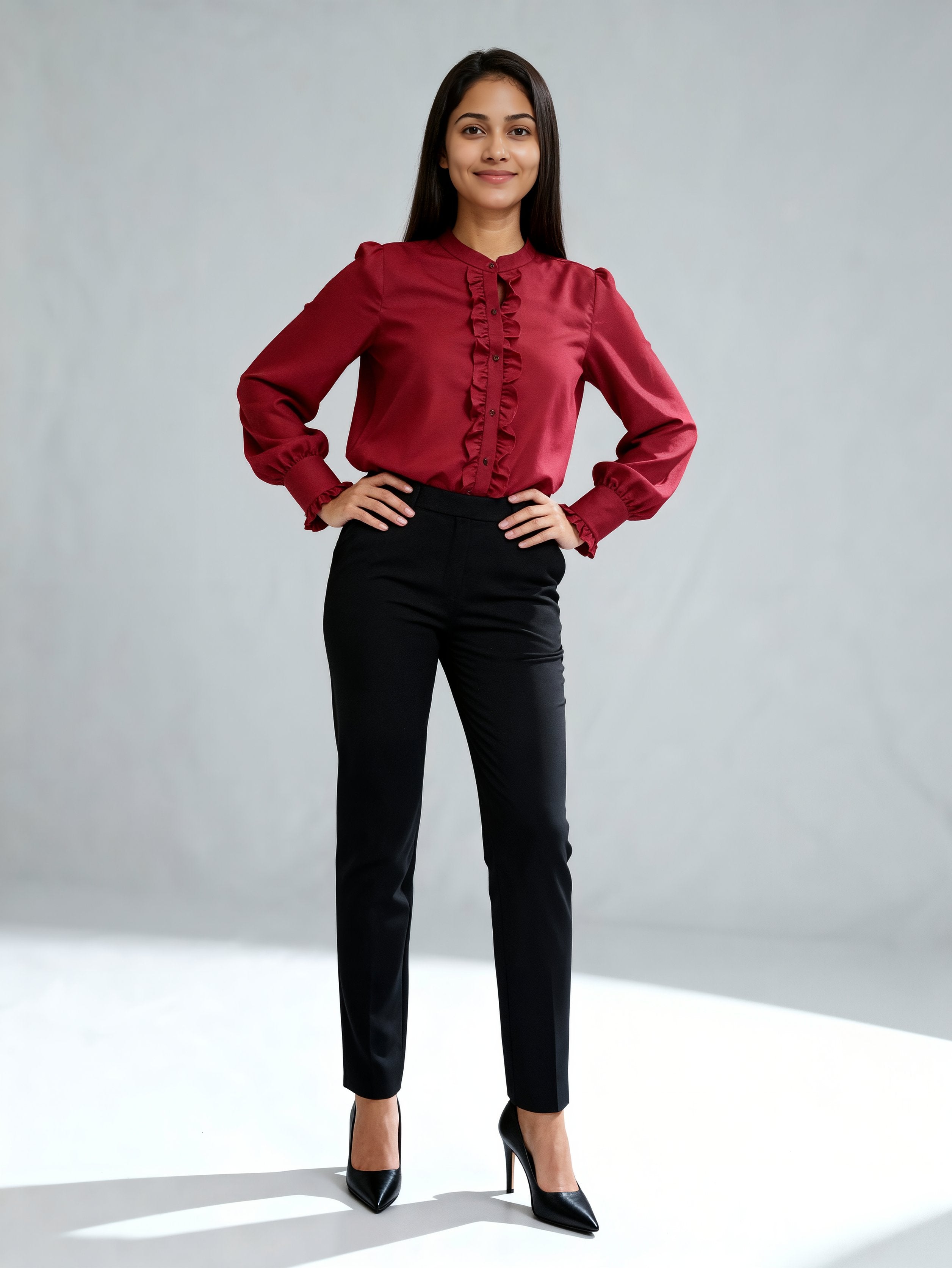 Women Relaxed Fit Fit Solid Mandarin Collar Formal Shirt