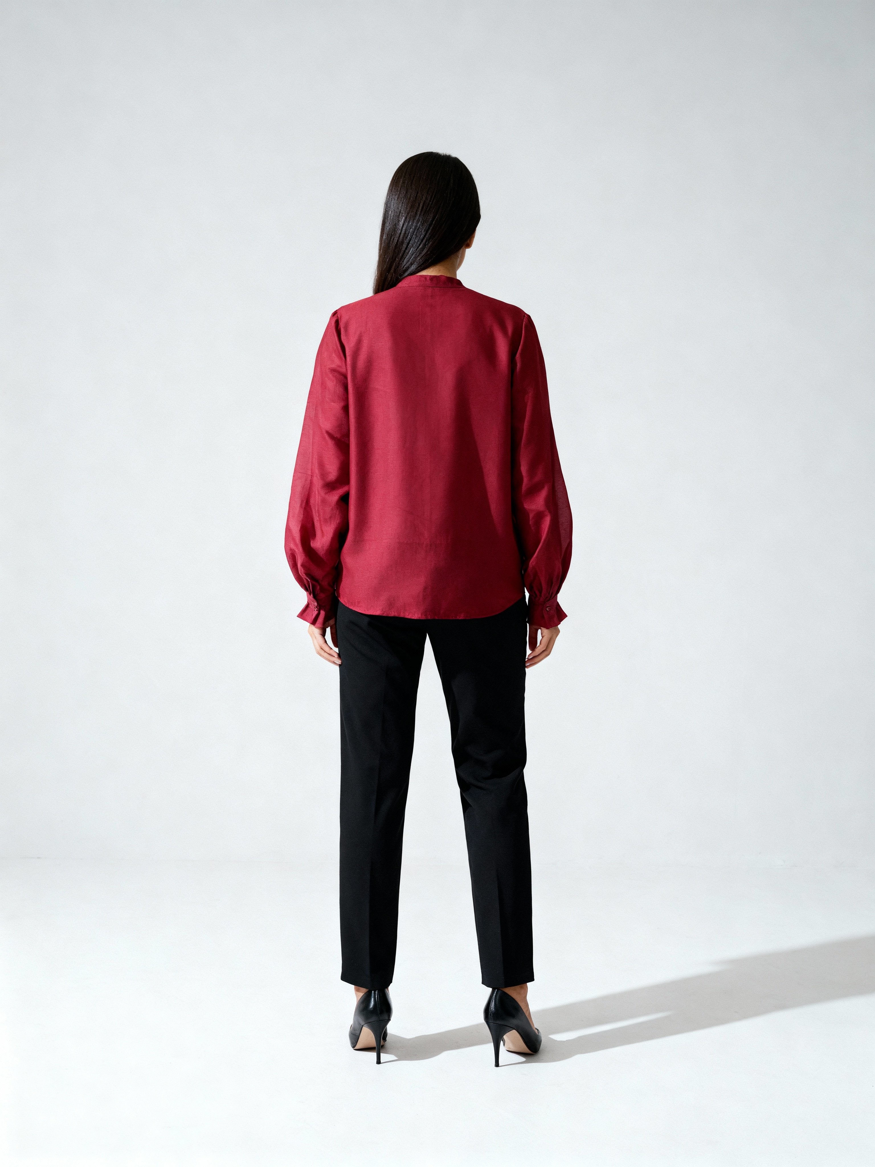 Women Relaxed Fit Fit Solid Mandarin Collar Formal Shirt