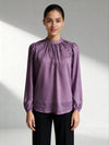 Formal Puff Sleeves Solid Women Purple Top
