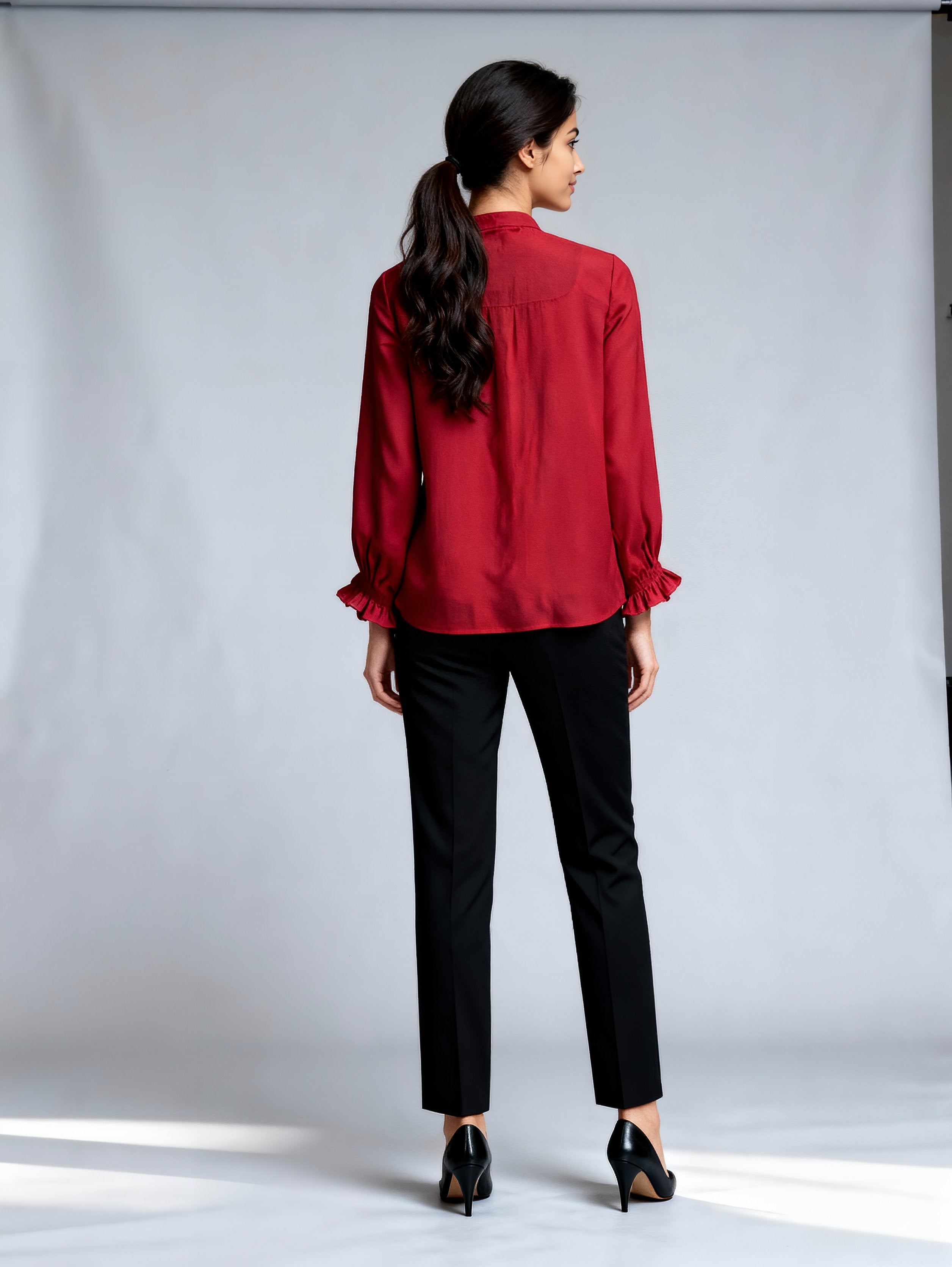 Women Relaxed Fit Fit Solid Mandarin Collar Formal Shirt