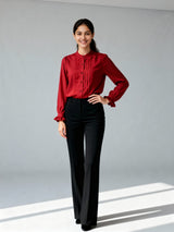 Women Relaxed Fit Fit Solid Mandarin Collar Formal Shirt