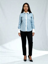 Powerpink Wx Women Relaxed Fit Fit Striped Button Down Collar Formal Shirt