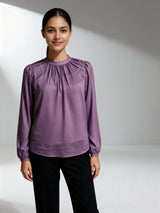 Formal Puff Sleeves Solid Women Purple Top