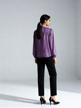 Formal Puff Sleeves Solid Women Purple Top