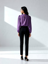 Formal Puff Sleeves Solid Women Purple Top