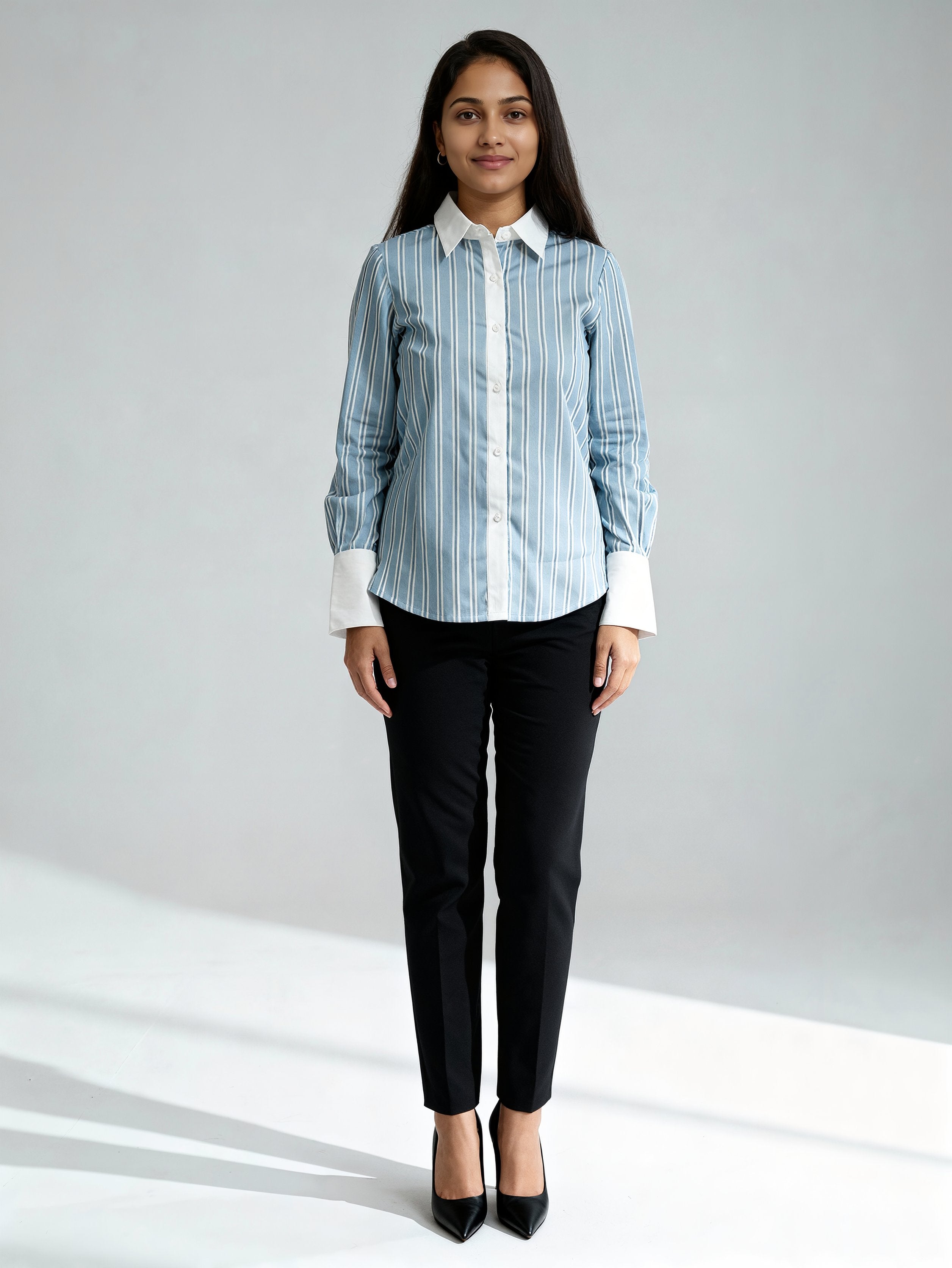 Powerpink Wx Women Relaxed Fit Fit Striped Button Down Collar Formal Shirt